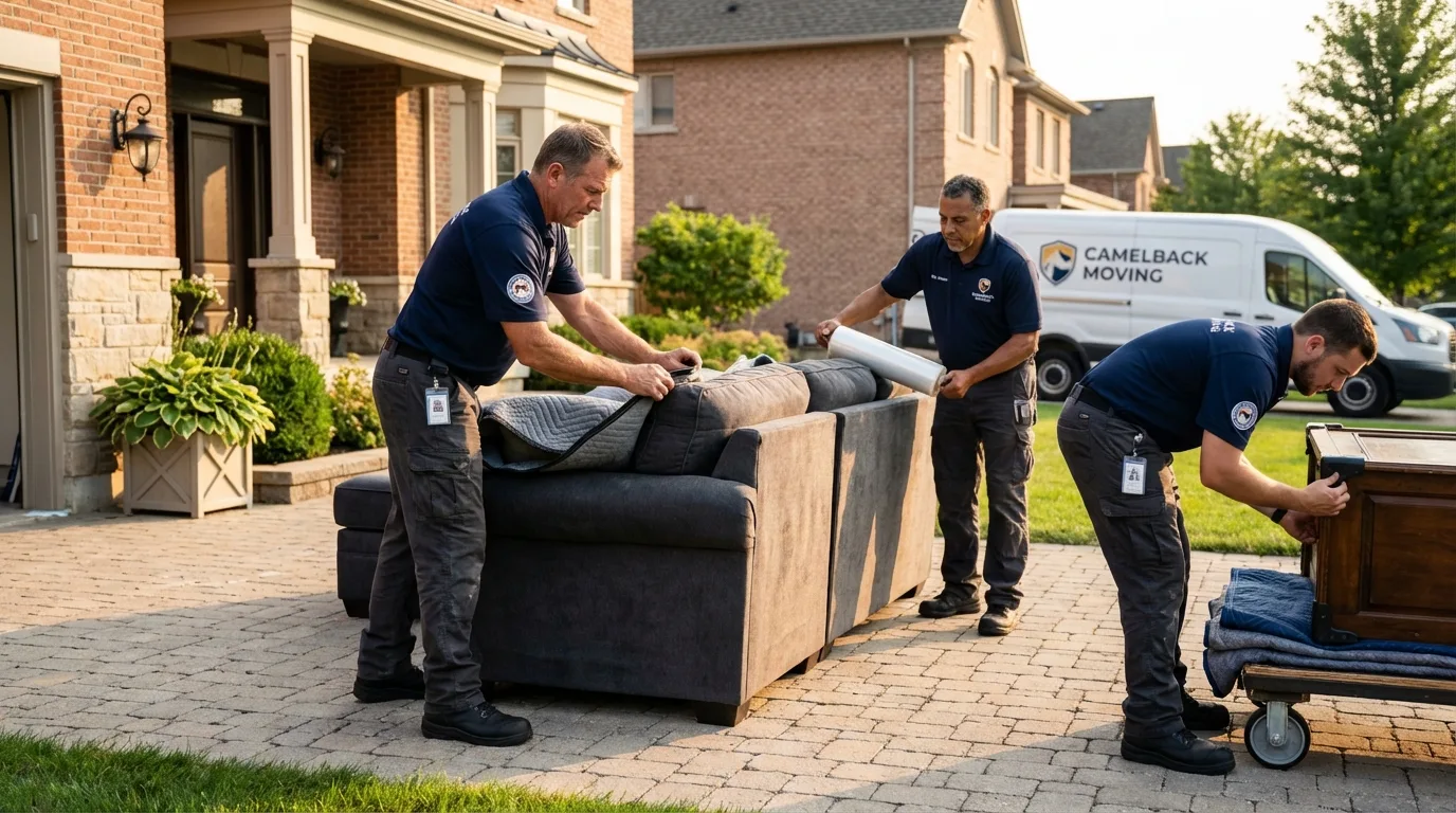 Large estate moving crew wrapping furniture in Midway, TN
